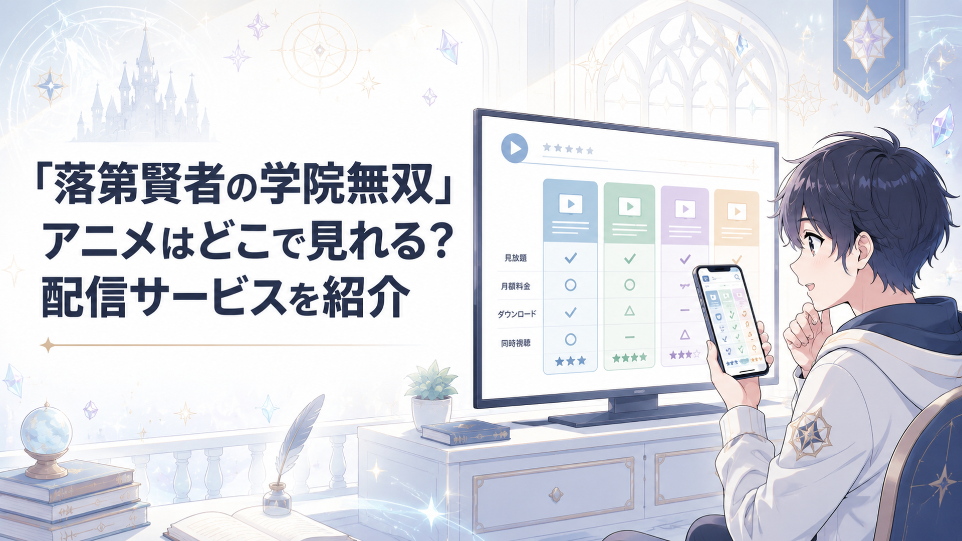テレビとスマートフォンで『落第賢者の学院無双』の配信サービスを比較するアニメファン