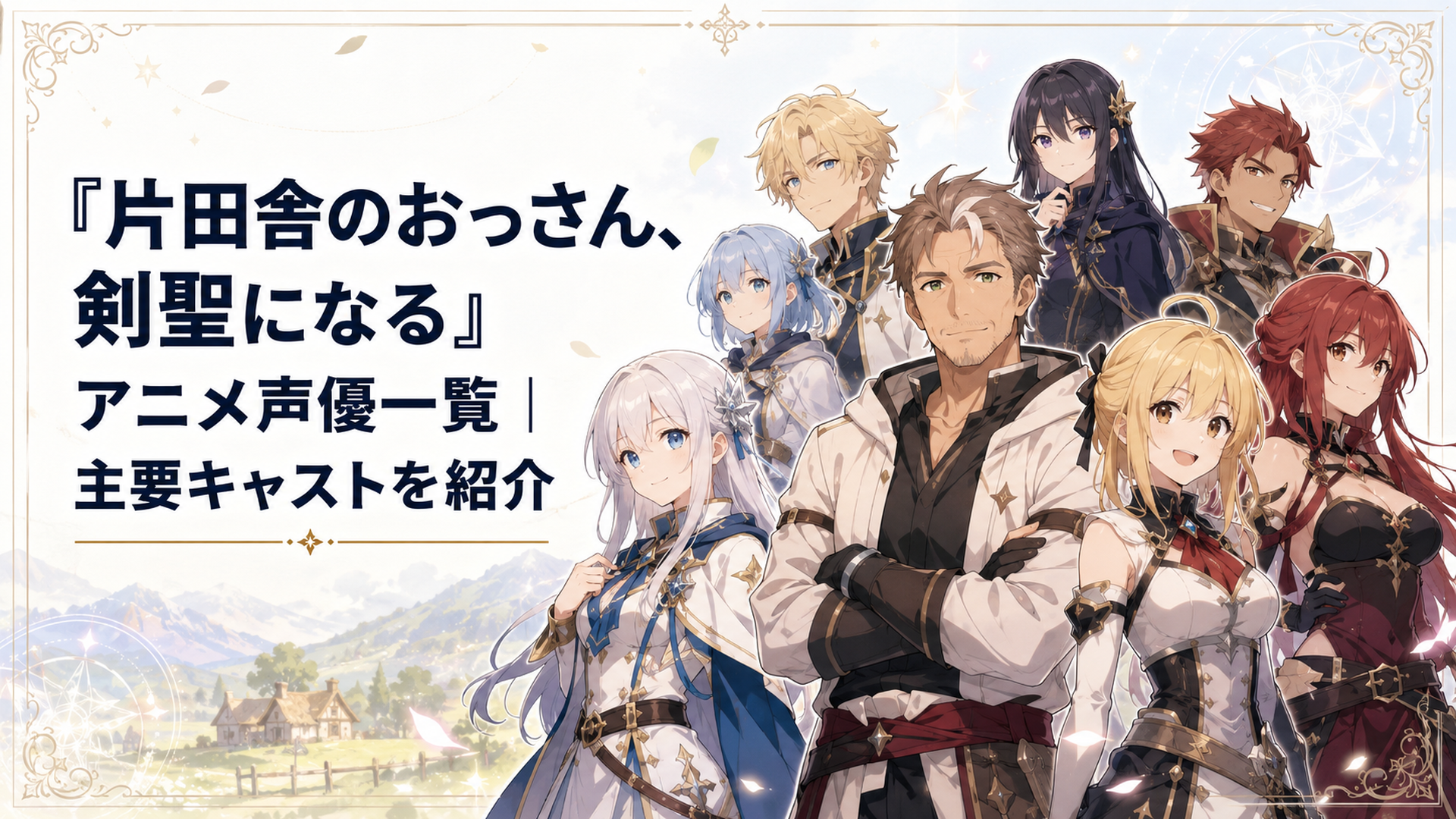 ベリルを中心にアリューシアやスレナなど第1期と第2期の主要キャラクターが集まる声優紹介イメージ