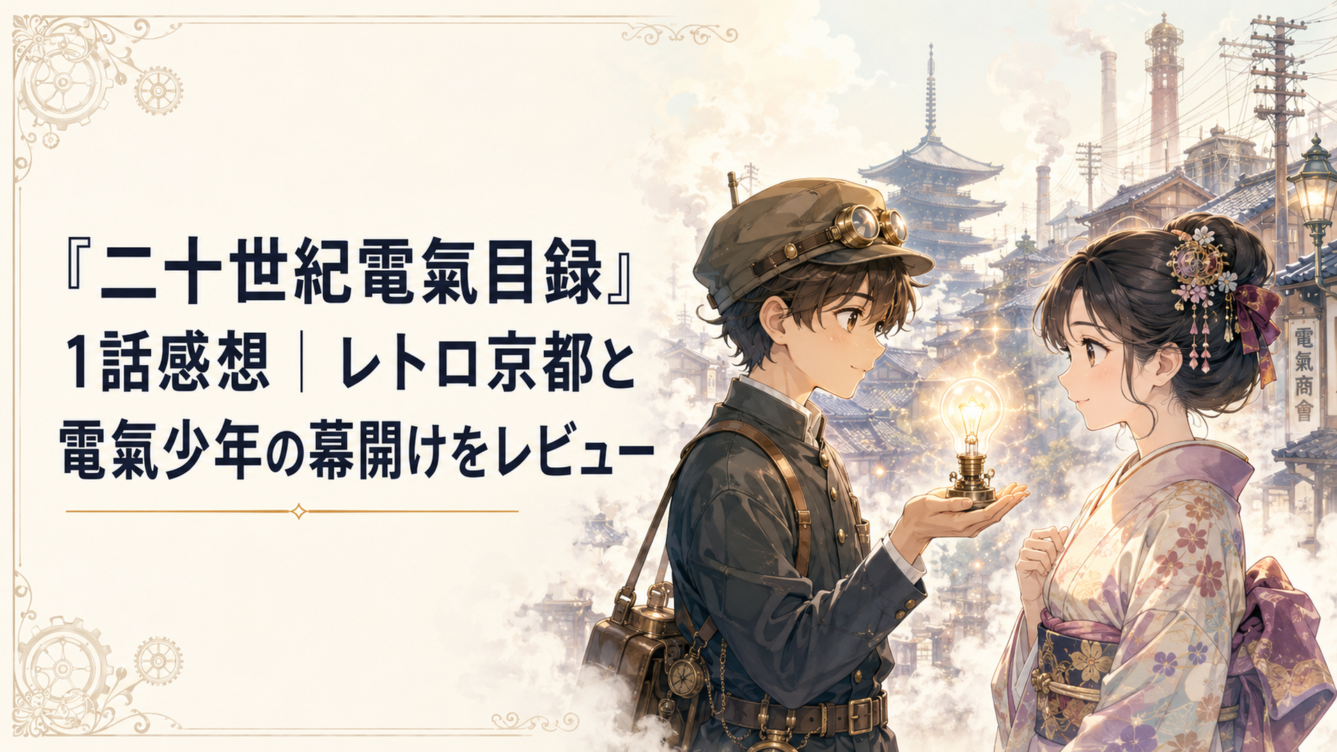 蒸気の煙に覆われた京都で小さな電球を挟んで向き合う坂本喜八と百川稲子