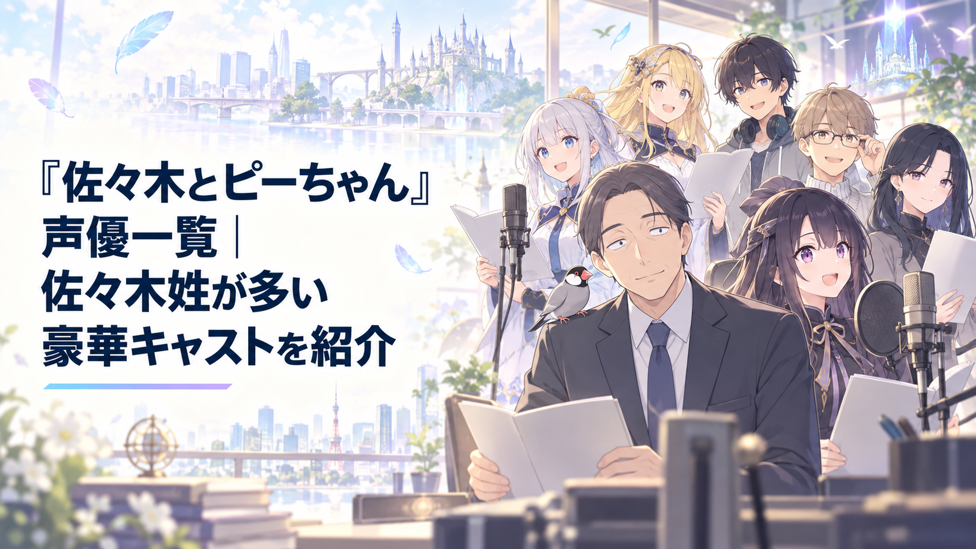 佐々木とピーちゃんの主要キャラクターと第1話に出演した佐々木姓のキャストが集まる場面