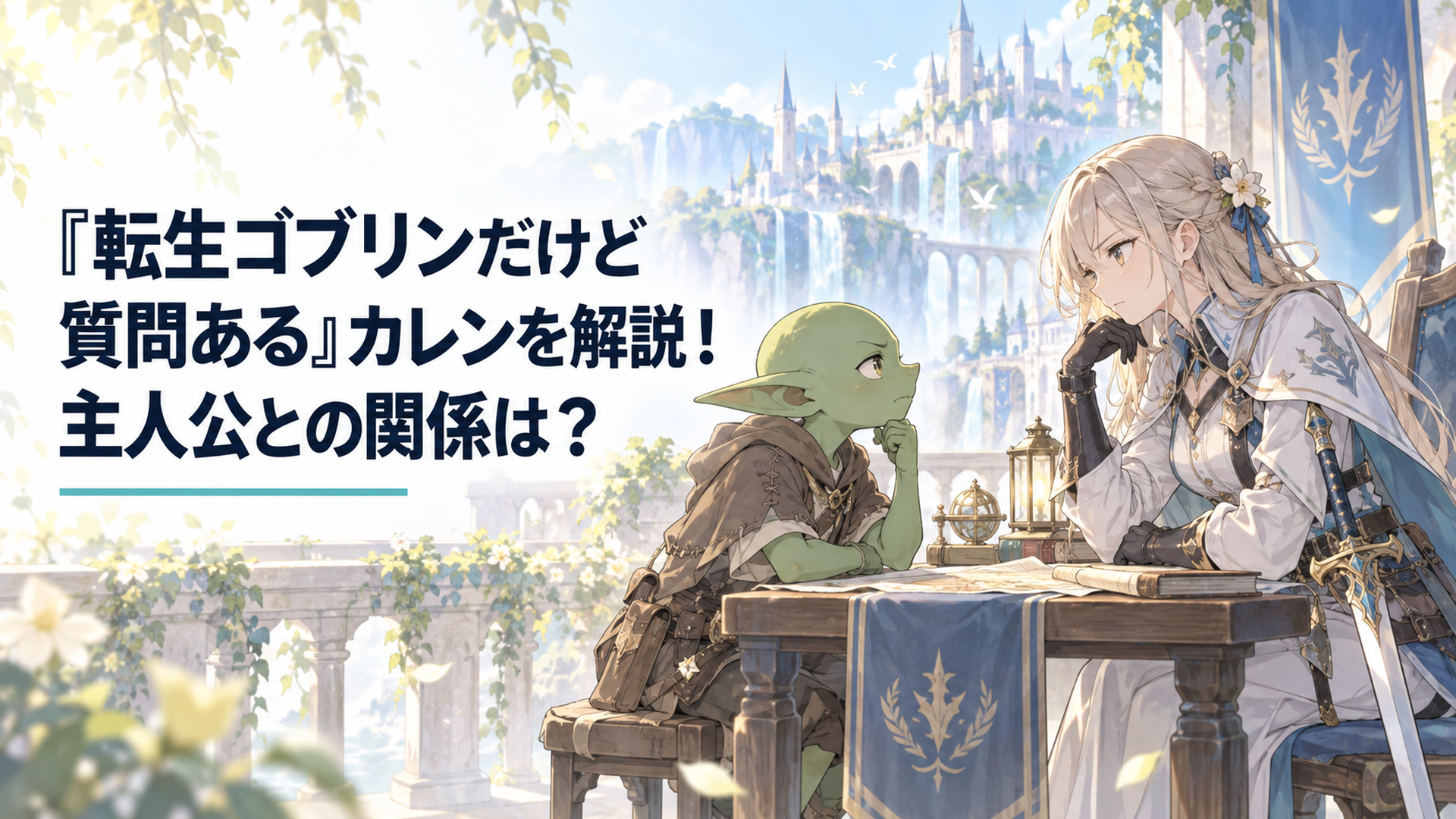 ゴブリンのアキラと剣を携えた治安監督官カレンが緊張感のある交渉に臨む場面