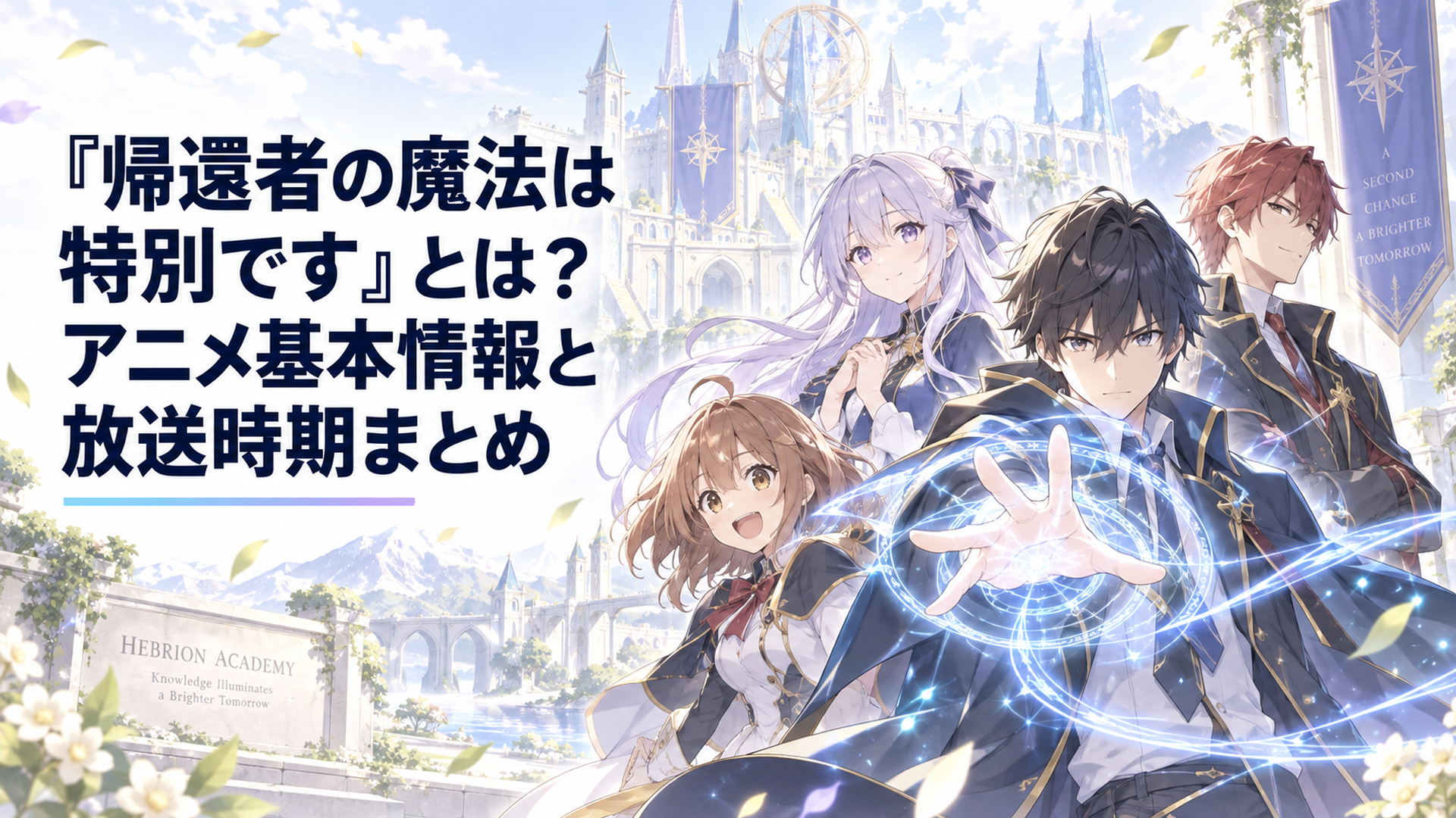 ヘブリオン学園を背に魔法を構えるデジールとロマンティカ、プラム、アゼスト