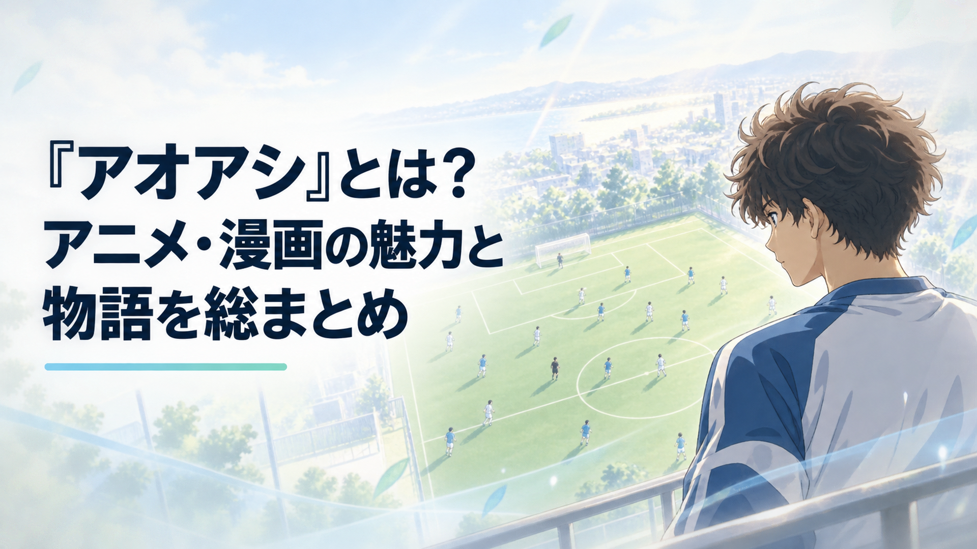広いサッカーフィールドを俯瞰し仲間と相手の配置を見渡す青井葦人