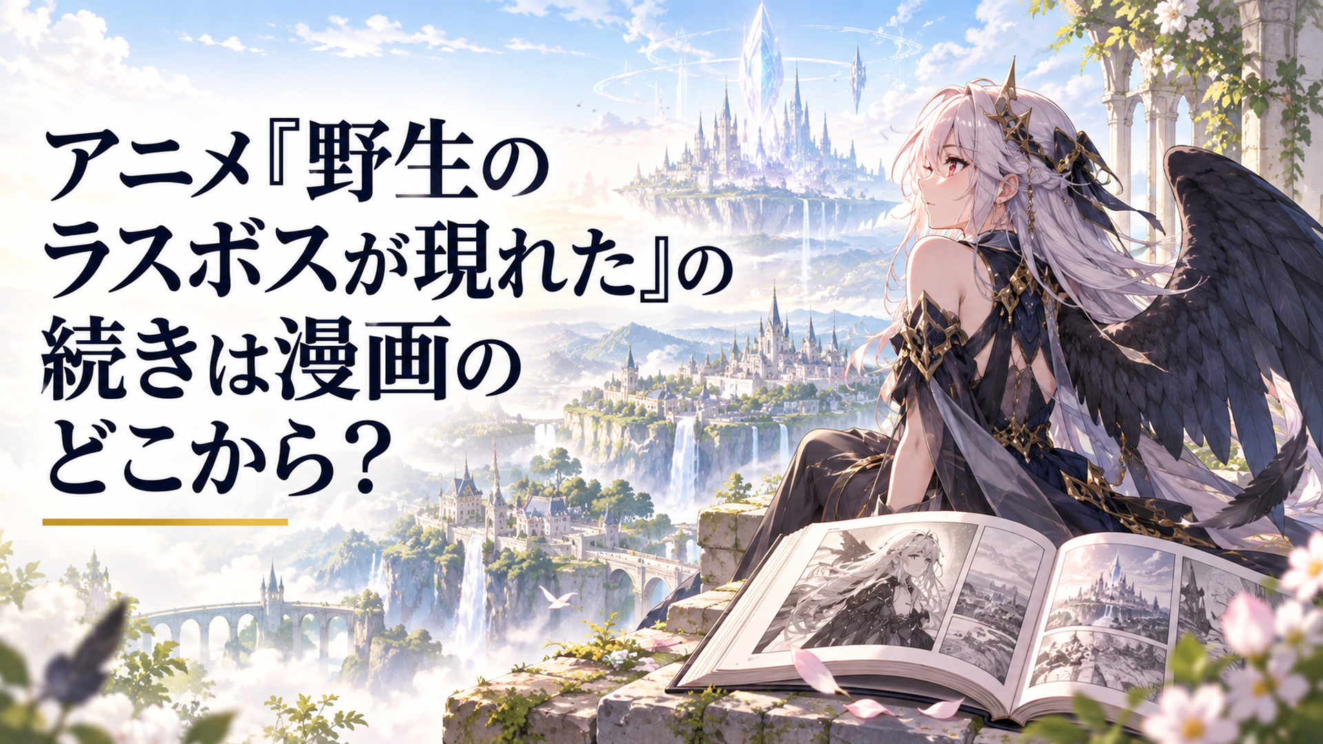 故郷ヴァナヘイムを望む黒翼のルファスと、旅の続きを示す開いた漫画本