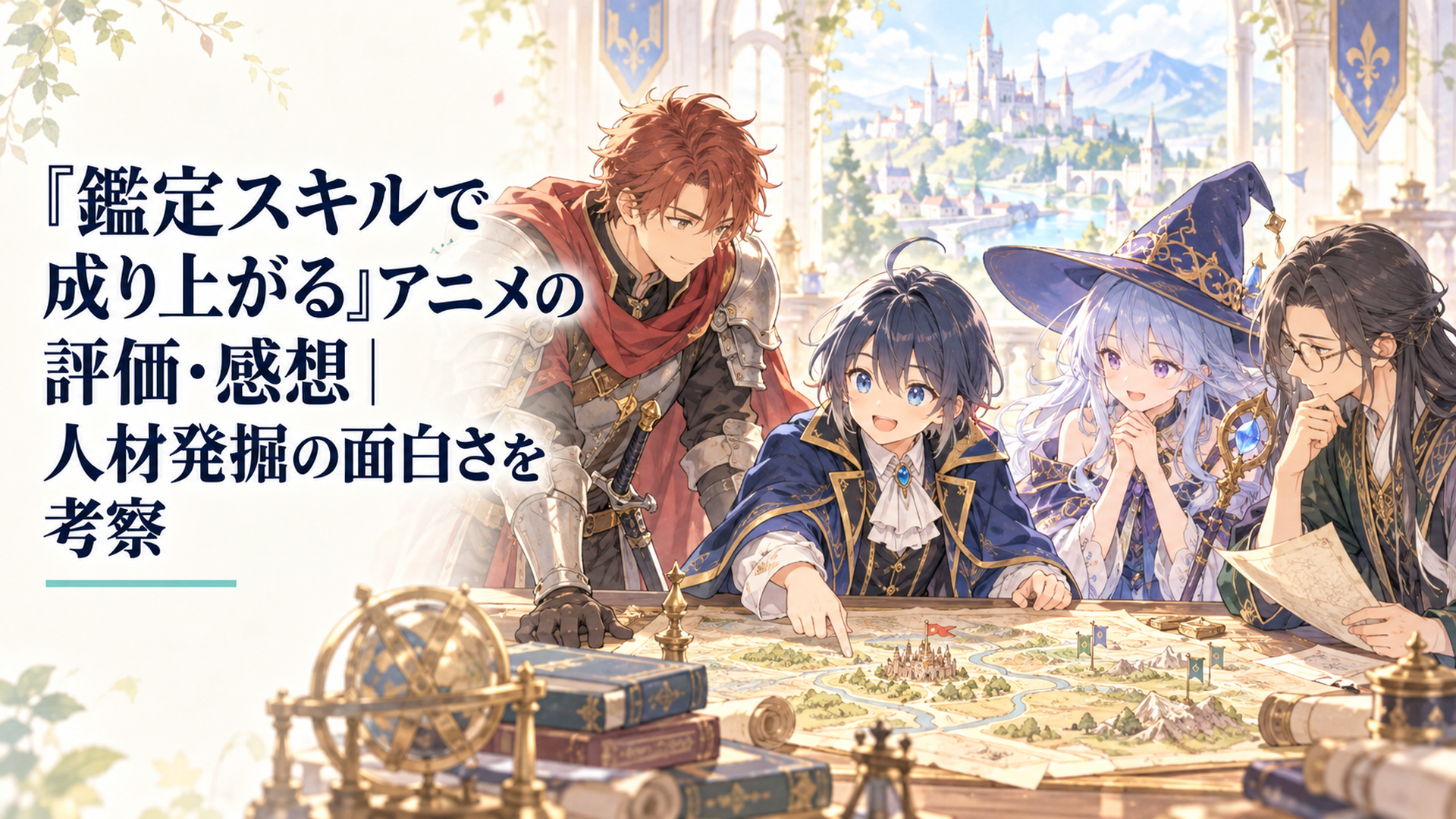 少年領主アルスが剣士と魔法使いと軍師の才能を見いだし、仲間と領地の地図を囲む